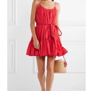 RHODE Resort Nala Red Orange Pleated Flare‎ Mini Dress Size S